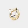 Fashnzfab Abstract Rectangle Bar Stone Embellished Stretch Ring - Clear, Gold In Gold