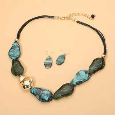Fashnzfab Abstract Resin Pebble Beaded Multi Cord Strand Statement Necklace In Blue