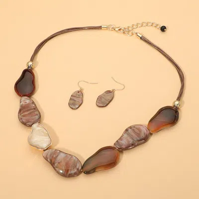 Fashnzfab Abstract Resin Pebble Beaded Multi Cord Strand Statement Necklace In Brown
