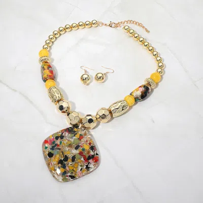 Fashnzfab Abstract Resin Pendant Accent Chunky Statement Necklace In Gold