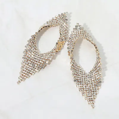 Fashnzfab Abstract Rhinestone Fringe Glam Statement Earrings In Silver