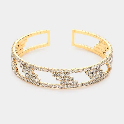 Fashnzfab Abstract Rhinestone Pave Accented Cuff Bracelet In Gold