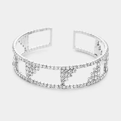 Fashnzfab Abstract Rhinestone Pave Accented Cuff Bracelet In Gray