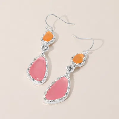 Fashnzfab Abstract Sea Glass Link Dropdown Dangle Earrings - Pink, Silver In Multi