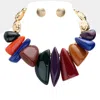 Fashnzfab Abstract Shape Resin Stone Accented Statement Necklace In Multi