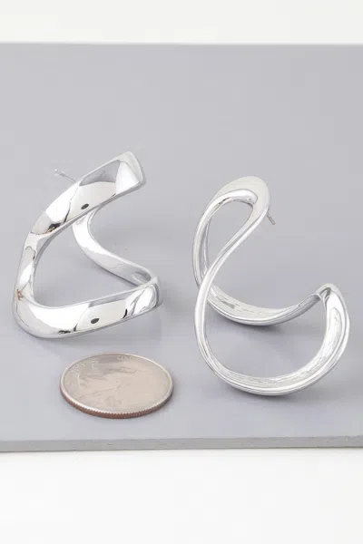 Fashnzfab Abstract Shiny Bend Earrings In Silver