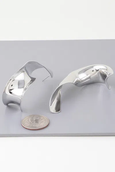 Fashnzfab Abstract Shiny Twisted Plate Earrings In Silver