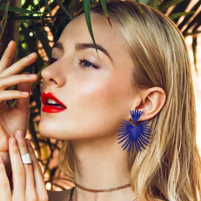 Fashnzfab Abstract Spike Metal Dangle Earrings - Blue
