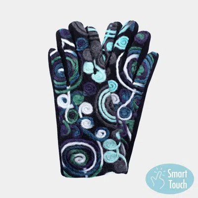 Fashnzfab Abstract Swirl Yarn Embroidered Smart Touch Gloves In Blue
