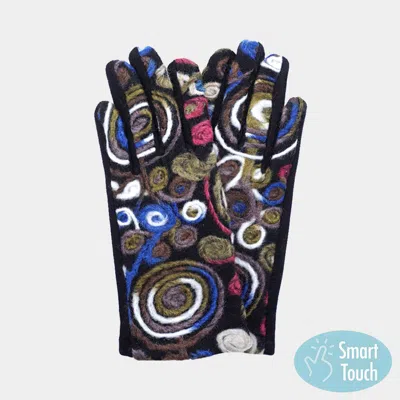 Fashnzfab Abstract Swirl Yarn Embroidered Smart Touch Gloves In Multi