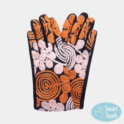 Fashnzfab Abstract Swirl Yarn Embroidered Smart Touch Gloves In Brown