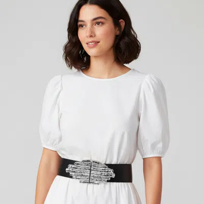 Fashnzfab Abstract Textured Metal Buckle Pointed Elastic Waist Belt In Black