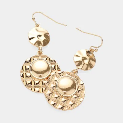 Fashnzfab Abstract Textured Metal Disc Link Dangle Earrings In Gold