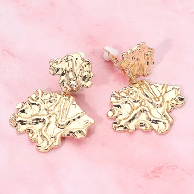 Fashnzfab Abstract Textured Metal Drop Clip On Earrings In Gold