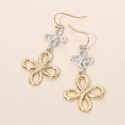 Fashnzfab Abstract Textured Metal Floral Charm Link Drop Earrings In Gray