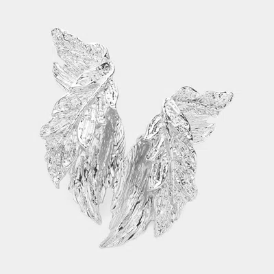 Fashnzfab Abstract Textured Metal Leaf Clip On Earrings In Silver