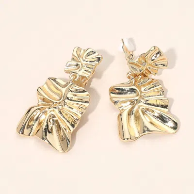 Fashnzfab Abstract Textured Metal Plate Drop Clip On Earrings In Gold
