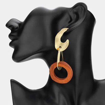 Fashnzfab Abstract Textured Metal Wooden Ring Link Dangle Earrings In Multi