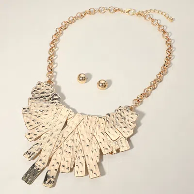 Fashnzfab Abstract Textured Plate Accented Statement Necklace In Gold
