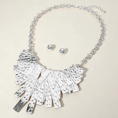 Fashnzfab Abstract Textured Plate Accented Statement Necklace In Silver