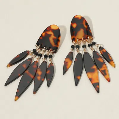 Fashnzfab Abstract Tribal Style Celluloid Acetate Statement Earrings In Brown