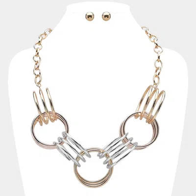 Fashnzfab Abstract Triple Metal Wire Ring Link Statement Necklace In Gold