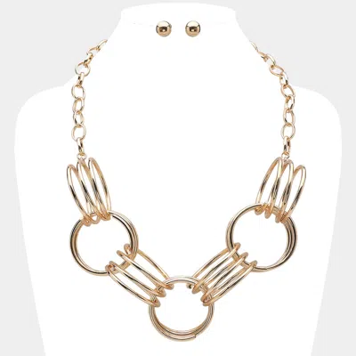 Fashnzfab Abstract Triple Metal Wire Ring Link Statement Necklace In Gold