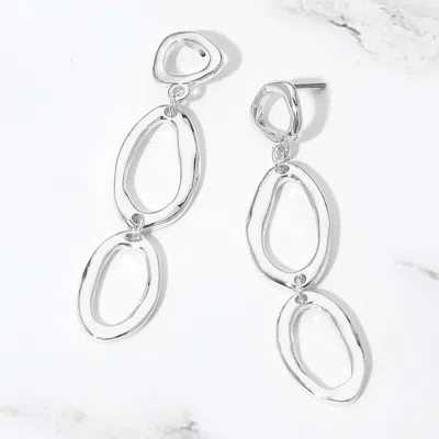 Fashnzfab Abstract Triple Open Oval Link Drop Earrings In Metallic