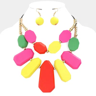 Fashnzfab Abstract Wood Double Layered Necklace In Multi