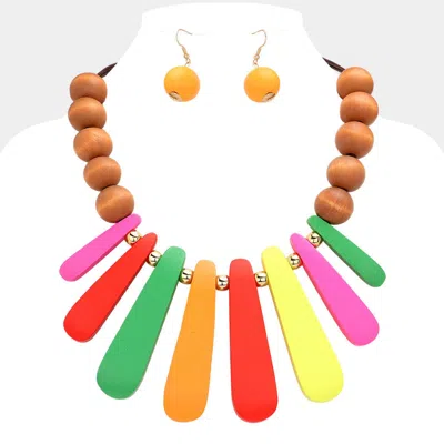 Fashnzfab Abstract Wood Plate Ball Bib Necklace In Orange