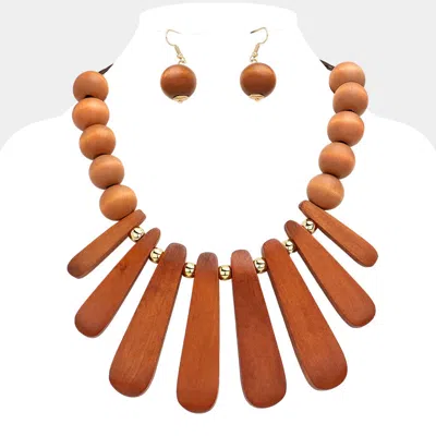 Fashnzfab Abstract Wood Plate Ball Bib Necklace In Orange