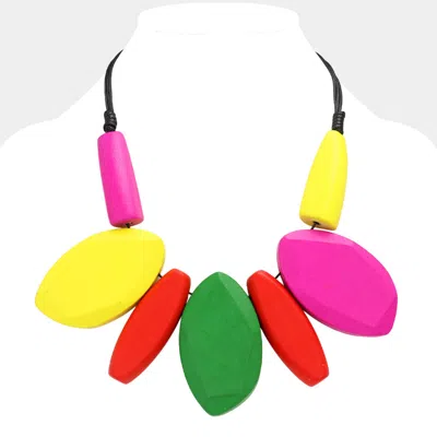 Fashnzfab Abstract Wood Statement Necklace In Pink