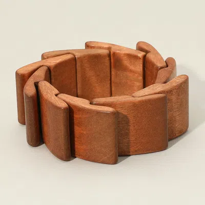 Fashnzfab Abstract Wooden Beaded Stretch Bracelet Neutral In Sand