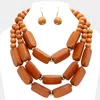 Fashnzfab Abstract Wooden Triple Layered Statement Necklace In Brown