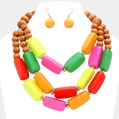 Fashnzfab Abstract Wooden Triple Layered Statement Necklace In Multi