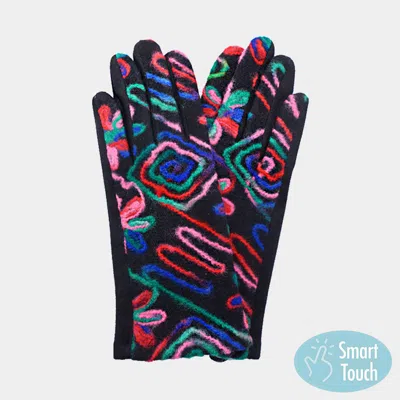 Fashnzfab Abstract Yarn Embroidered Smart Touch Gloves In Multi