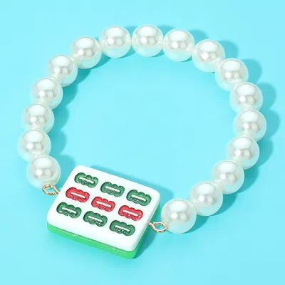 Fashnzfab Accent Pearl Beaded Stretch Bracelet In Metallic