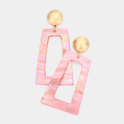 Fashnzfab Acetate Open Rectangle Dangle Earrings In Pink