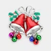 Fashnzfab Acrylic Christmas Bell Pin Brooch 2.2" X 2.5" In Silver