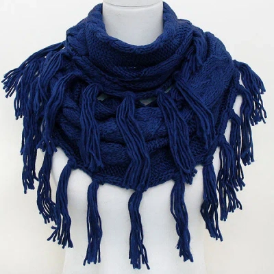Fashnzfab Acrylic Infinity Fringe Scarf In Blue