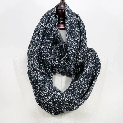 Fashnzfab Acrylic Knitted Infinity Scarf In Black