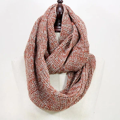 Fashnzfab Acrylic Knitted Infinity Scarf In Brown