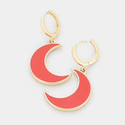 Fashnzfab Acrylic Moon Metal Hoop Earring In Red