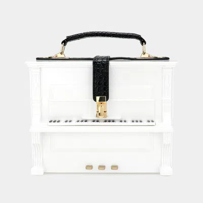 Fashnzfab Acrylic Piano Shape Hand Bag / Crossbody Bag In White