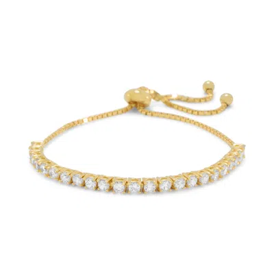 Fashnzfab Adjustable 14 Karat Gold Plated Cz Friendship Bolo Bracelet In Pink