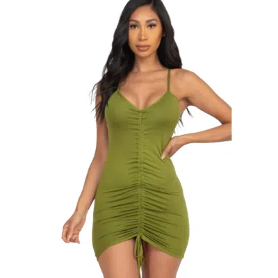 Fashnzfab Adjustable Ruched Front Detail Mini Dress In Green