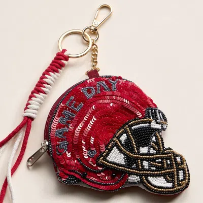 Fashnzfab Alabama Game Day Football Helmet Sequin Seed Beaded Knot Keychain Mini Pouch Bag In Multi