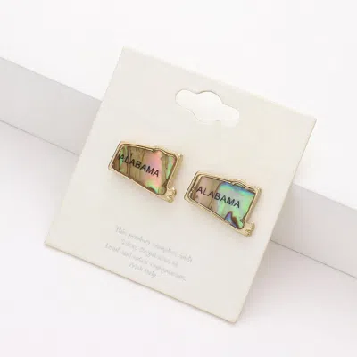 Fashnzfab Alabama State Map Abalone Stud Earrings In Gold