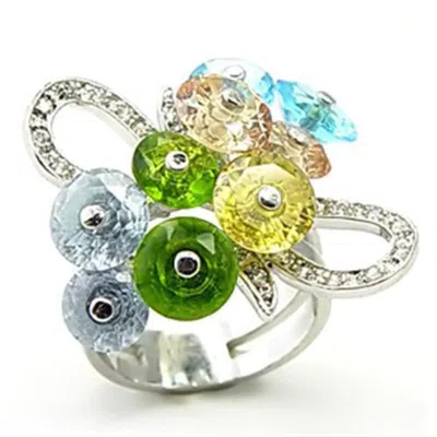 Fashnzfab Alishba Cocktail Ring - Rhodium Brass, Aaa Cz, Multi Color In Metallic