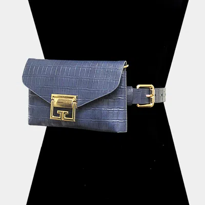 Fashnzfab Alligator Pattern Faux Leather Fanny Pack / Belt / Crossbody / Clutch Bag In Blue